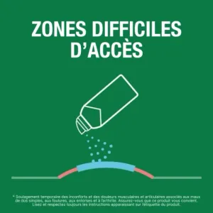 Texte associé à une illustration de l’application du vaporisateur en aérosol Biofreeze sur une partie du corps.