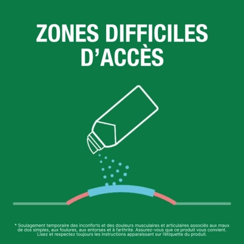 Texte associé à une illustration de l’application du vaporisateur en aérosol Biofreeze sur une partie du corps.