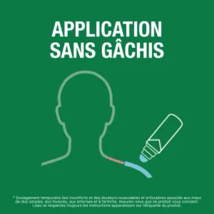 Texte associé à une image du produit Biofreeze avec applicateur à bille appliqué sur une épaule.