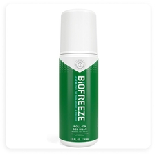 Photo de produit de l’analgésique Biofreeze avec applicateur à bille, 74 mL.