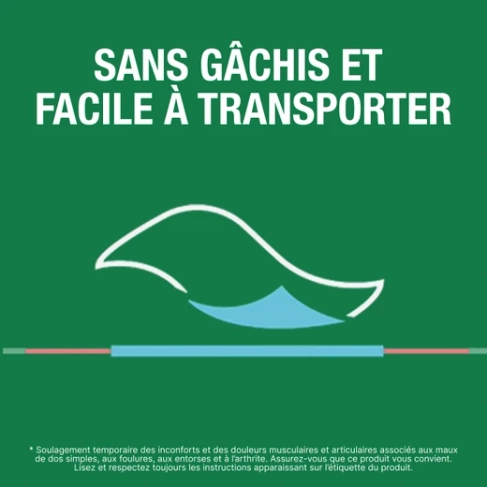 Texte associé à une illustration de l’application d’un timbre Biofreeze sur la peau.