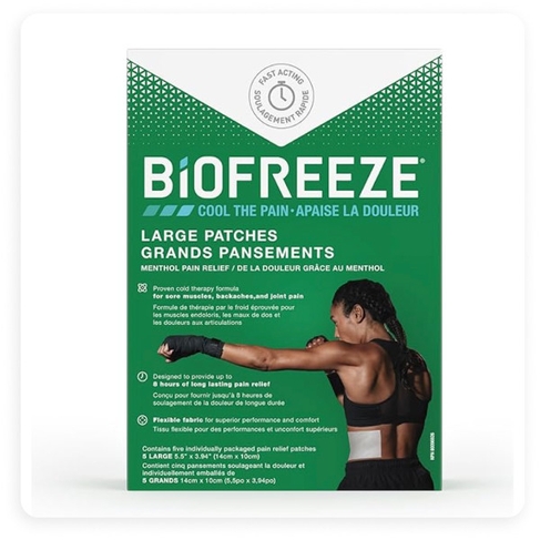 Photo de produit des timbres analgésiques Biofreeze, 5 timbres.